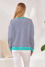 Tribal Tribal  Jet Blue Striped Terry Crewneck Long Sleeve Top