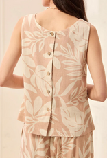 Tribal Tribal Linen Square Neck Back Button Up Detail Sleeveless Top