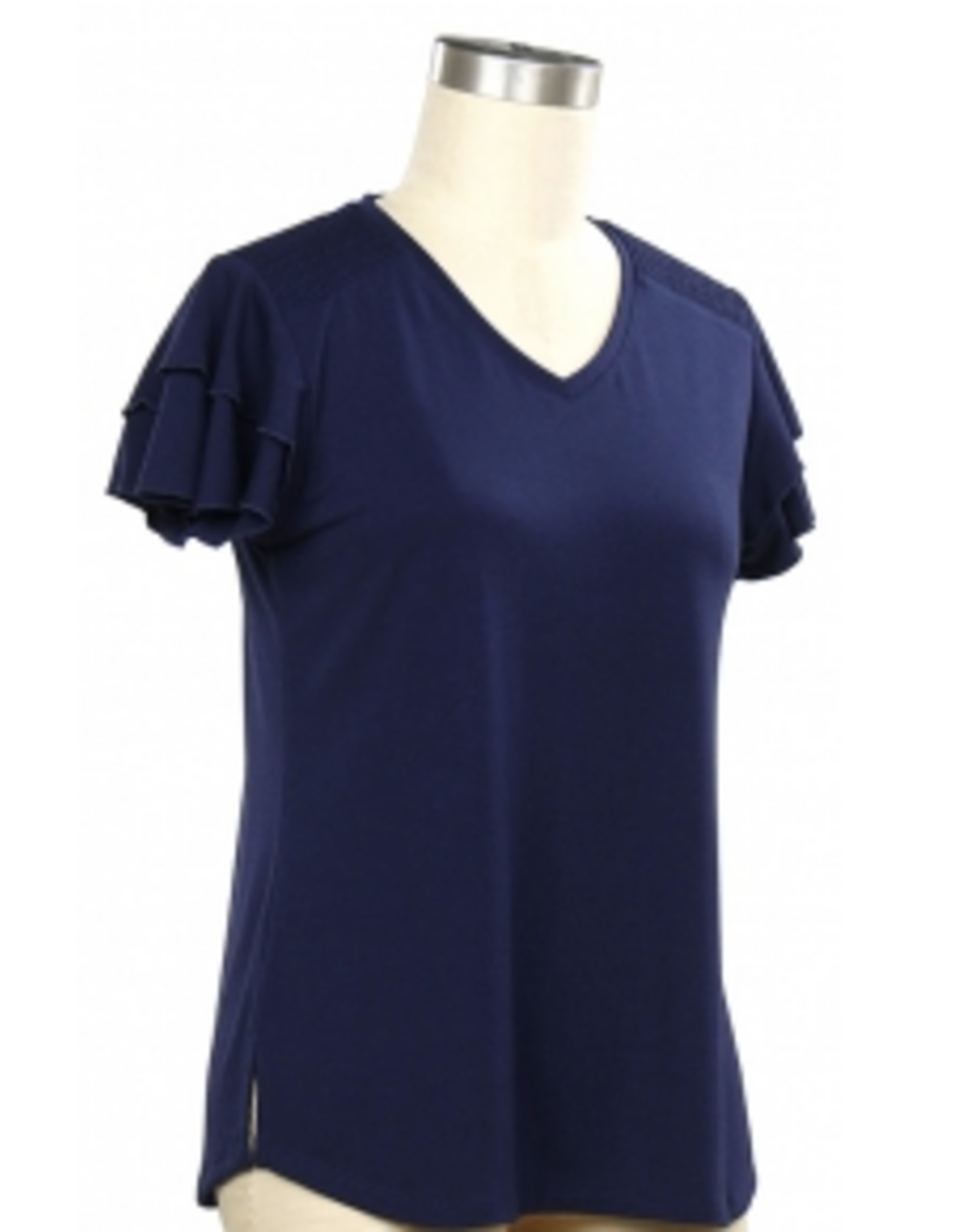 N Touch N Touch Navy V-Neck Flutter Short Sleeve Top