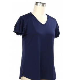 N Touch N Touch Navy V-Neck Flutter Short Sleeve Top