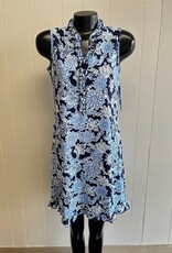 Beachtime Beach Time Navy Floral Print V-Neck Ruffle Detail Sleeveless Dress