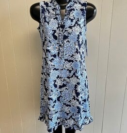 Beachtime Beach Time Navy Floral Print V-Neck Ruffle Detail Sleeveless Dress