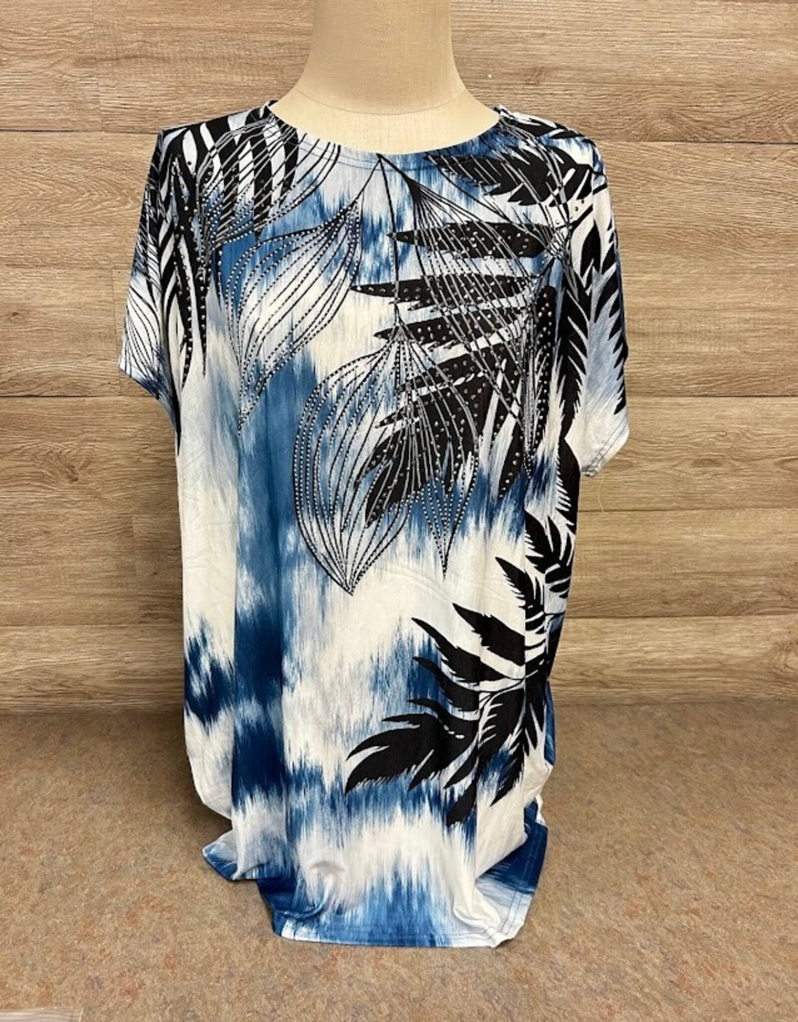 Coronet Cornet Navy Print Tunic Round Neck Short Sleeve Top