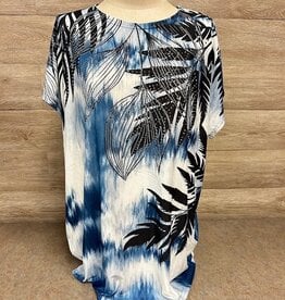 Coronet Cornet Navy Print Tunic Round Neck Short Sleeve Top