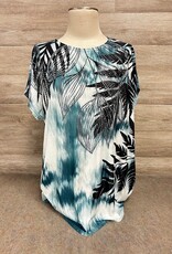 Coronet Cornet Teal Print Tunic Round Neck Short Sleeve Top