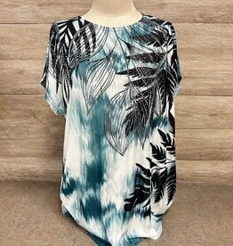 Coronet Cornet Teal Print Tunic Round Neck Short Sleeve Top