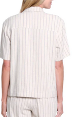 Slimasation Slimsation  Flax Stripe Button Up Short Sleeve  Short Top