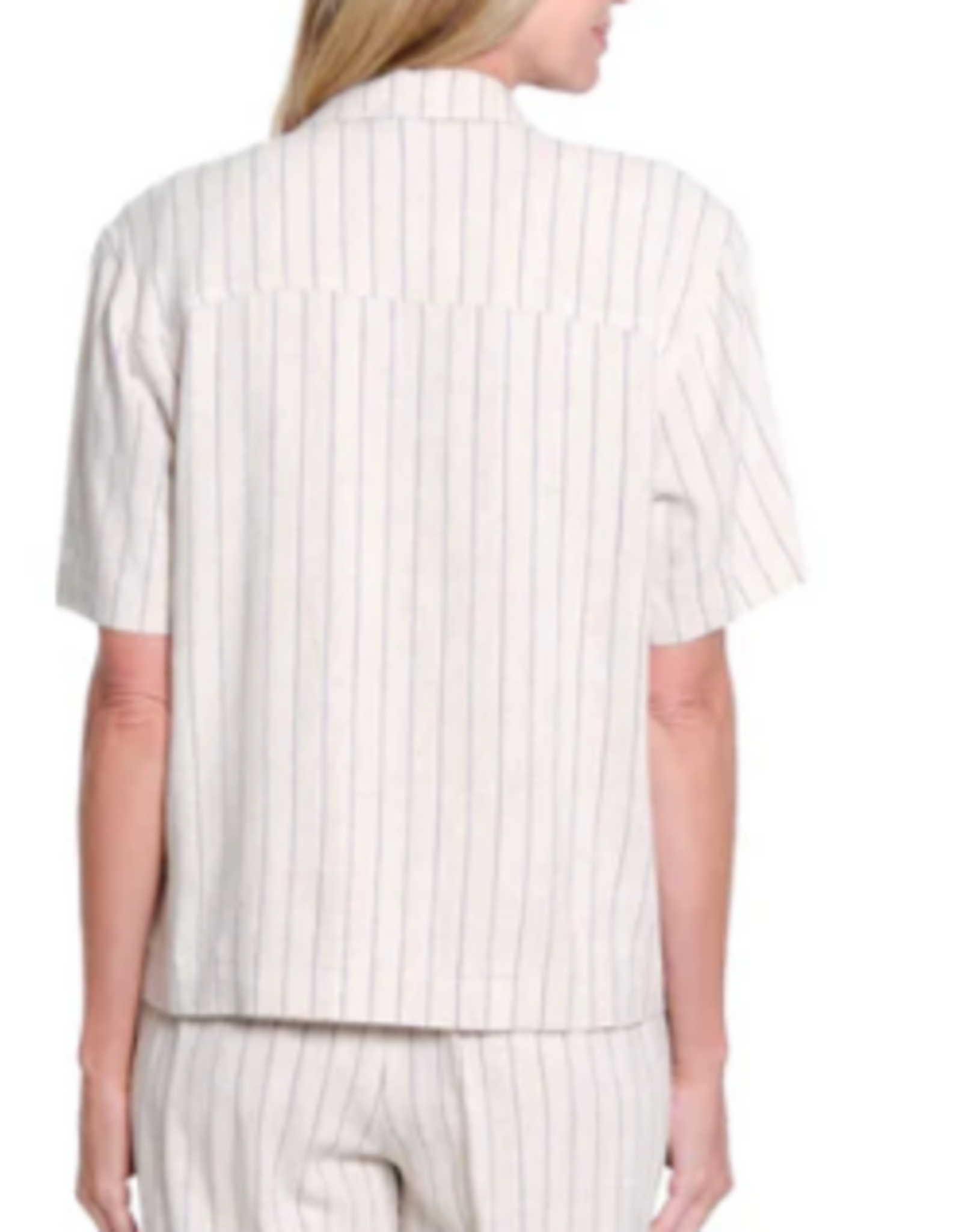 Slimasation Slimsation  Flax Stripe Button Up Short Sleeve  Short Top