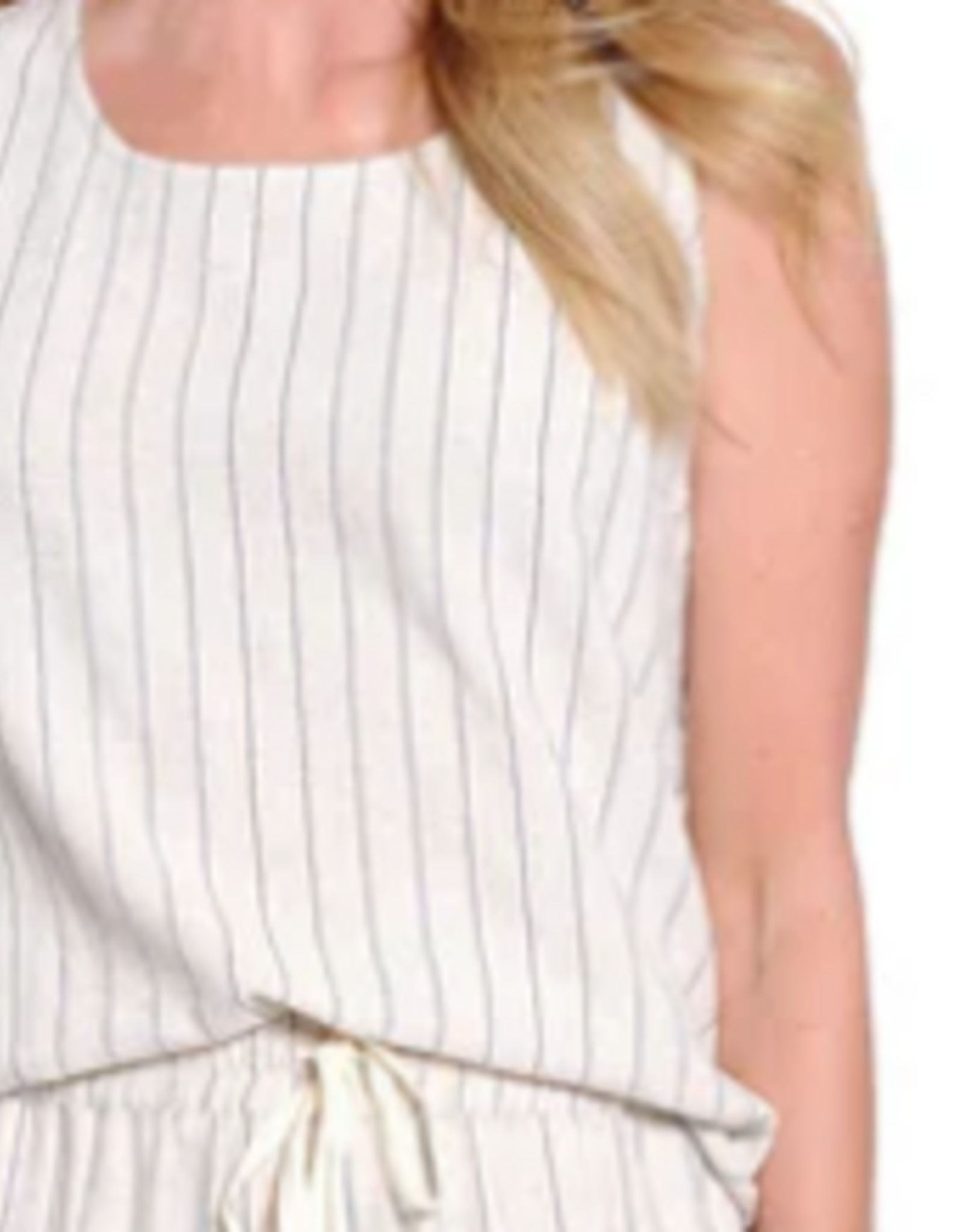 Slimasation Slimsation Flax Stripe Round Neck Sleeveless Top