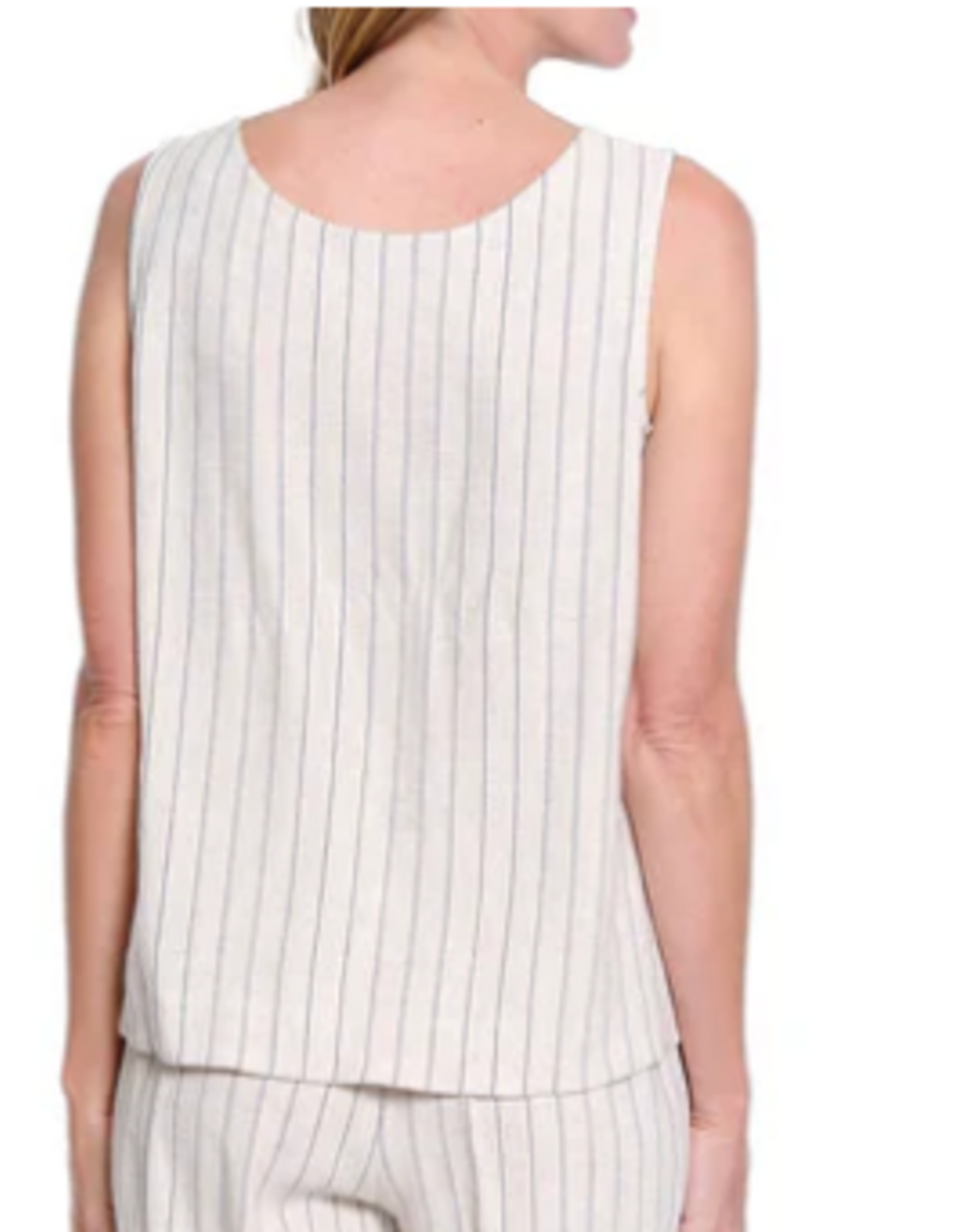 Slimasation Slimsation Flax Stripe Round Neck Sleeveless Top