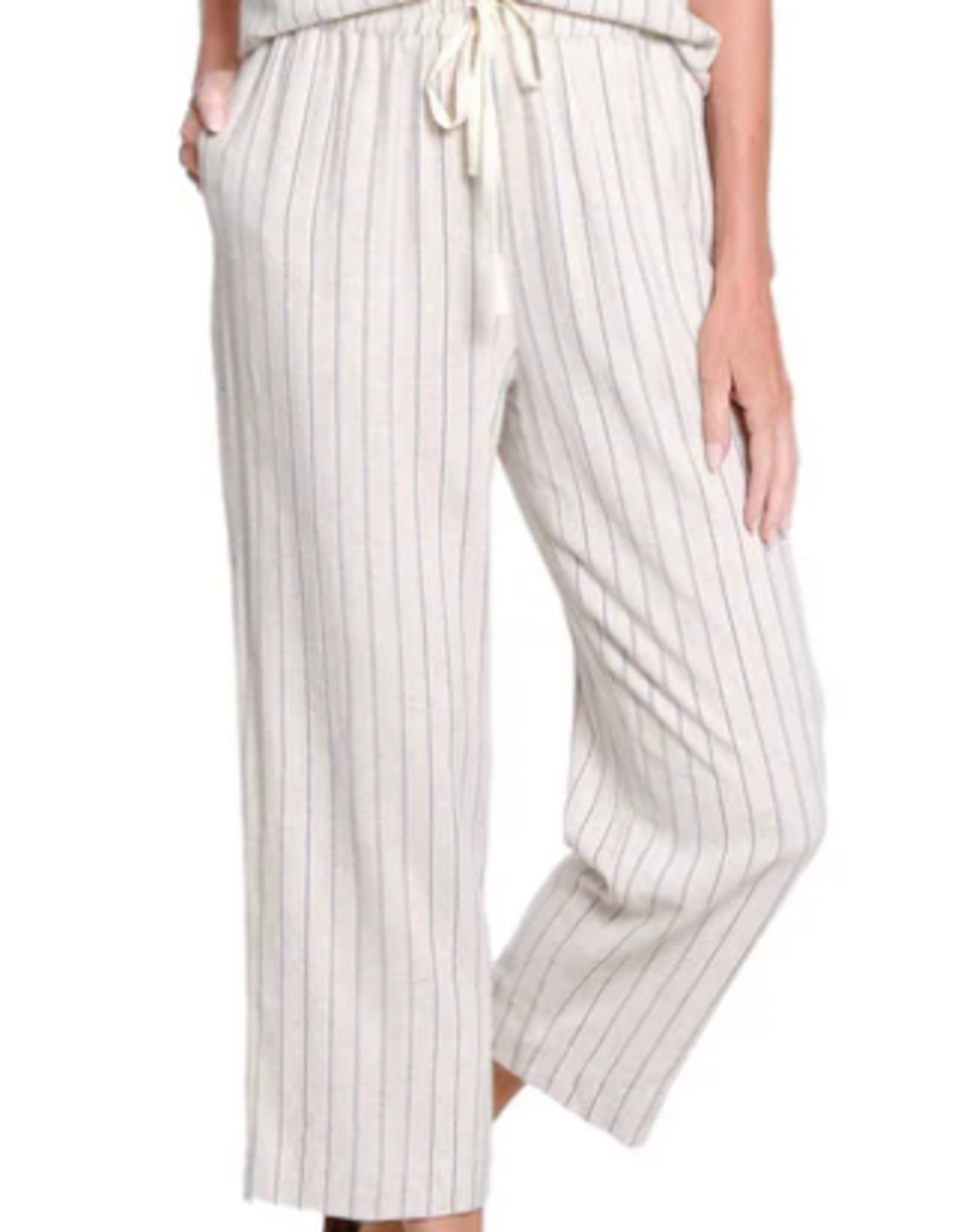 Slimasation Slimsation Flax Stripe Pull On Elastic Waist Pant