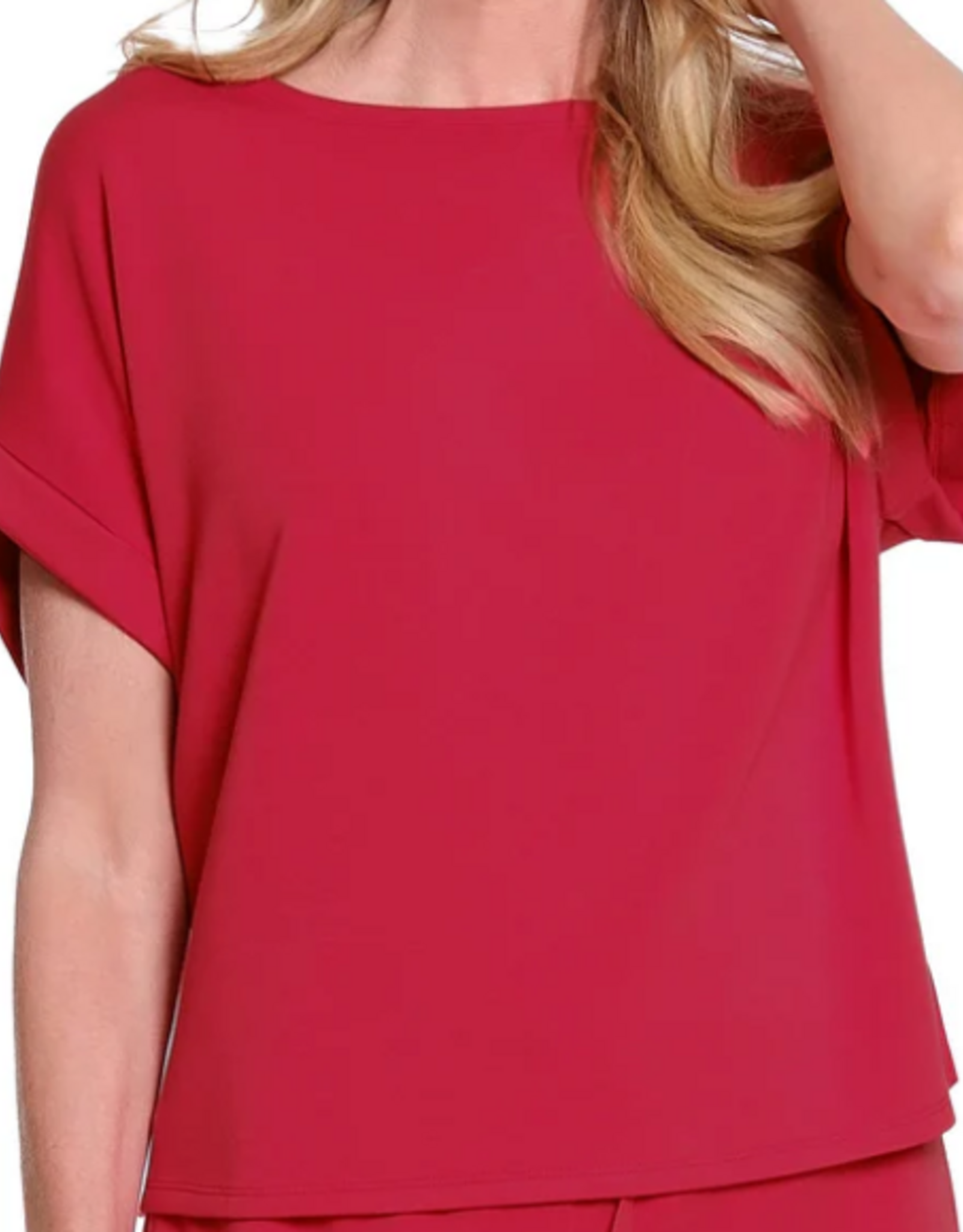 Slimasation Slimsation Red Round Neck Short Sleeve Scuba Fabric Top