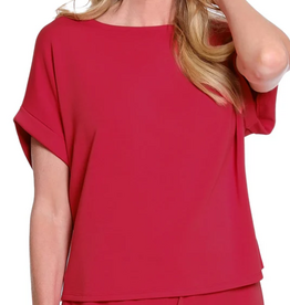Slimasation Slimsation Red Round Neck Short Sleeve Scuba Fabric Top