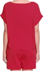 Slimasation Slimsation Red Round Neck Short Sleeve Scuba Fabric Top