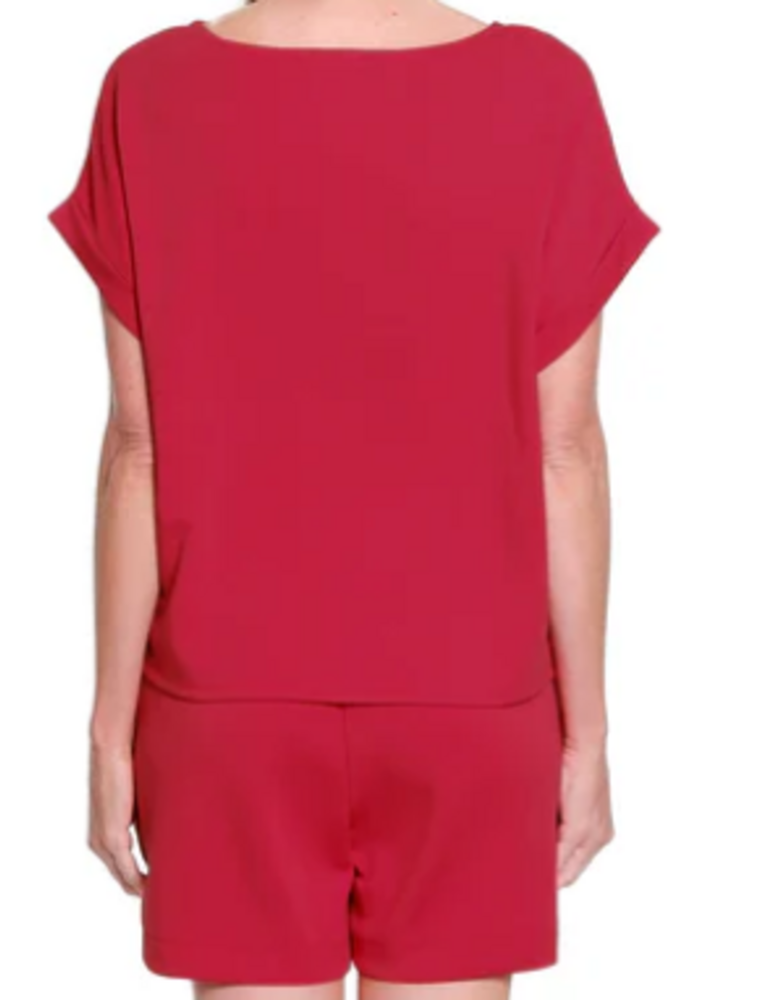 Slimasation Slimsation Red Round Neck Short Sleeve Scuba Fabric Top