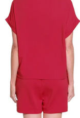 Slimasation Slimsation Red Scuba Fabric Pull On Elastic Waist Shorts