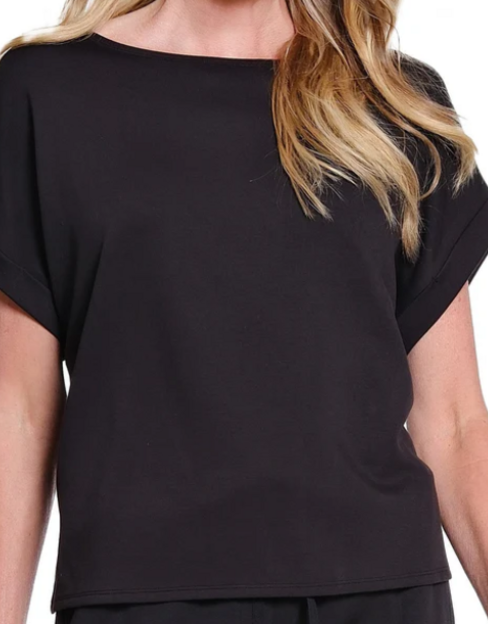 Slimasation Slimsation Black Round Neck  Short Sleeve Scuba Fabric Top
