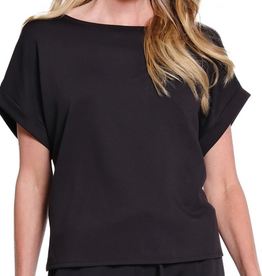 Slimasation Slimsation Black Round Neck  Short Sleeve Scuba Fabric Top