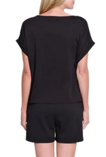 Slimasation Slimsation Black Round Neck  Short Sleeve Scuba Fabric Top