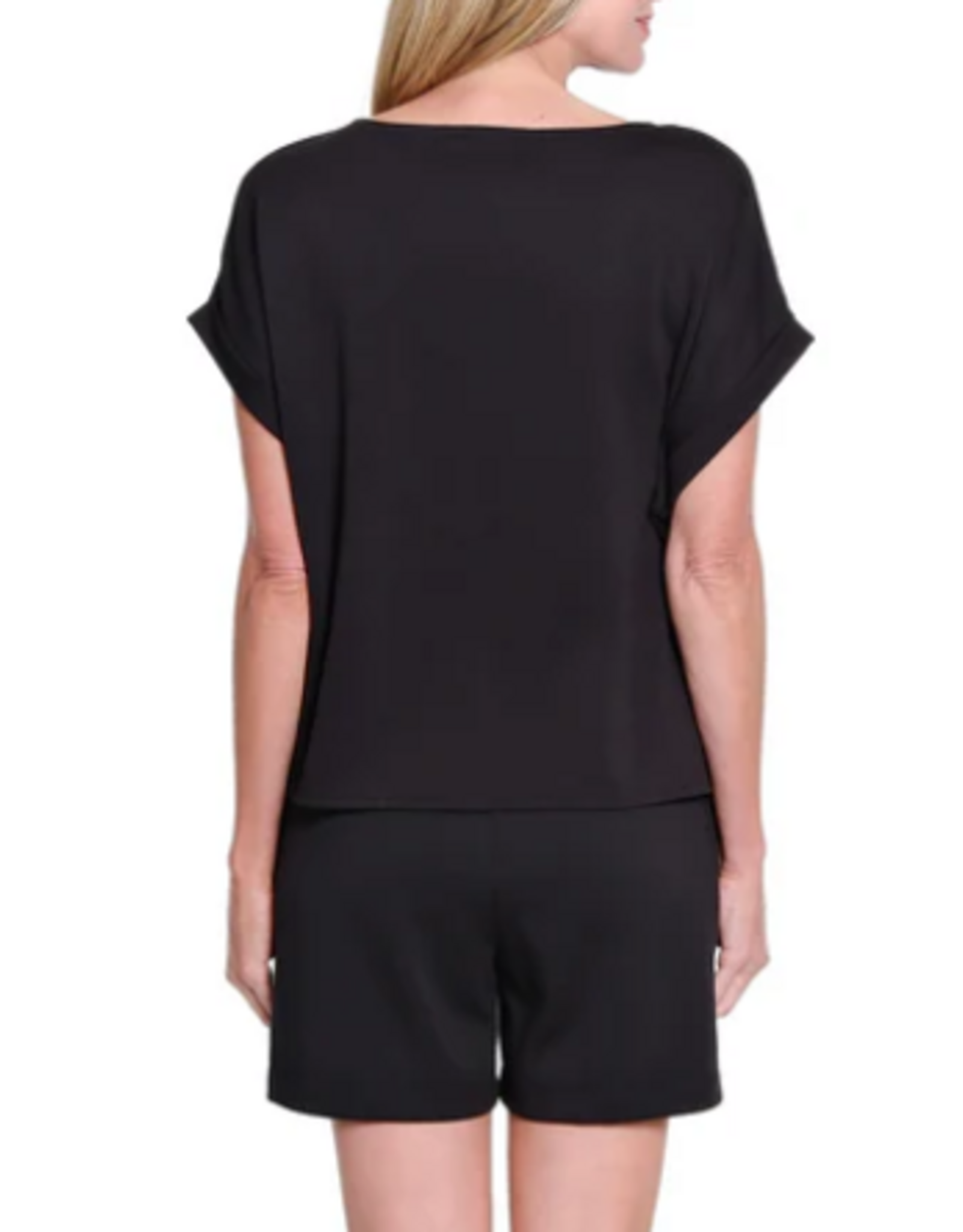 Slimasation Slimsation Black Round Neck  Short Sleeve Scuba Fabric Top