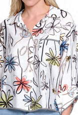 Tru Luxe Tru Luxe T White Bright Floral Print Button Up 3/4 Sleeve Top