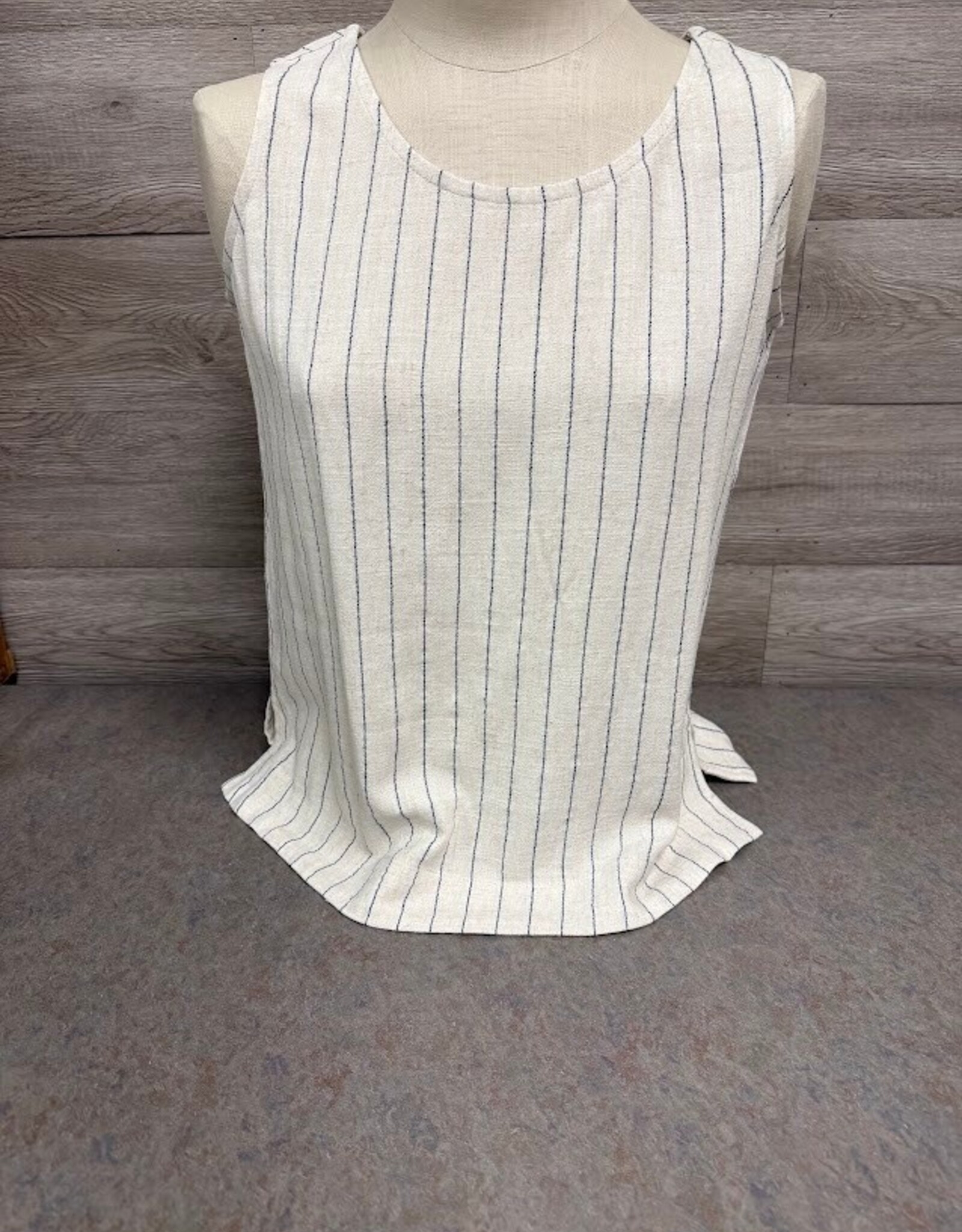 Slimasation Slimsation Flax Stripe Round Neck Sleeveless Top