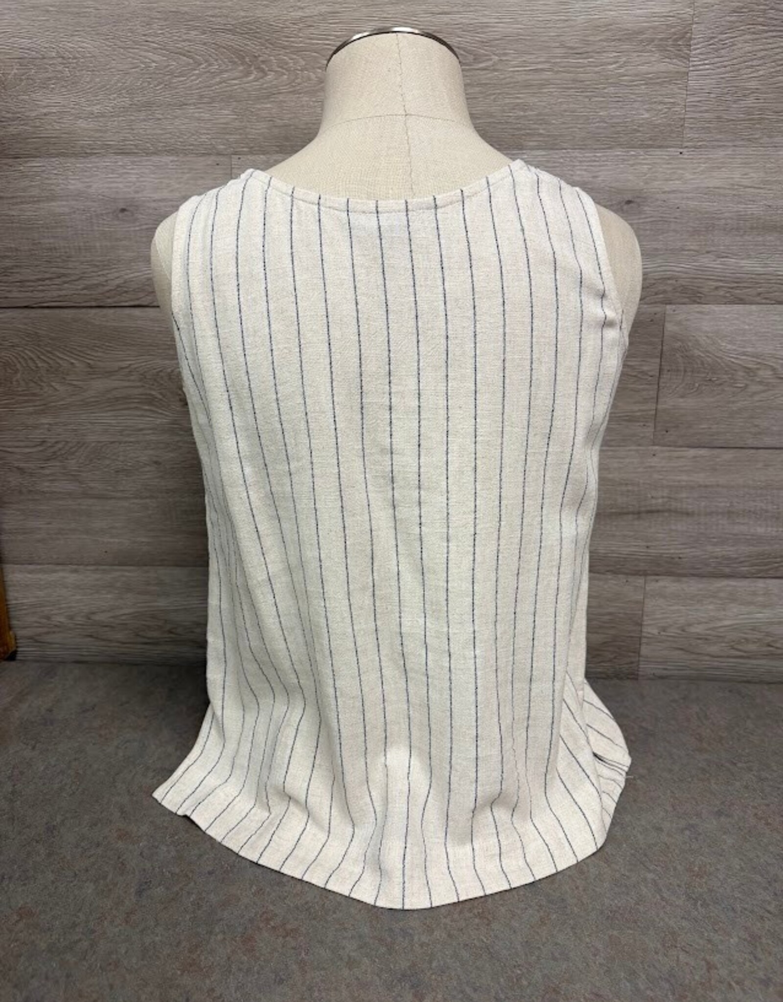 Slimasation Slimsation Flax Stripe Round Neck Sleeveless Top