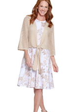 Multiples Multiples Oatmeal Loose Knit Tie Front 3/4 Sleeve Cardigan