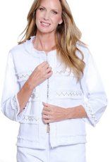 Multiples Multiples White Embriodery Fringe Hem Open Front Jacket