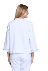 Multiples Multiples White Embriodery Fringe Hem Open Front Jacket