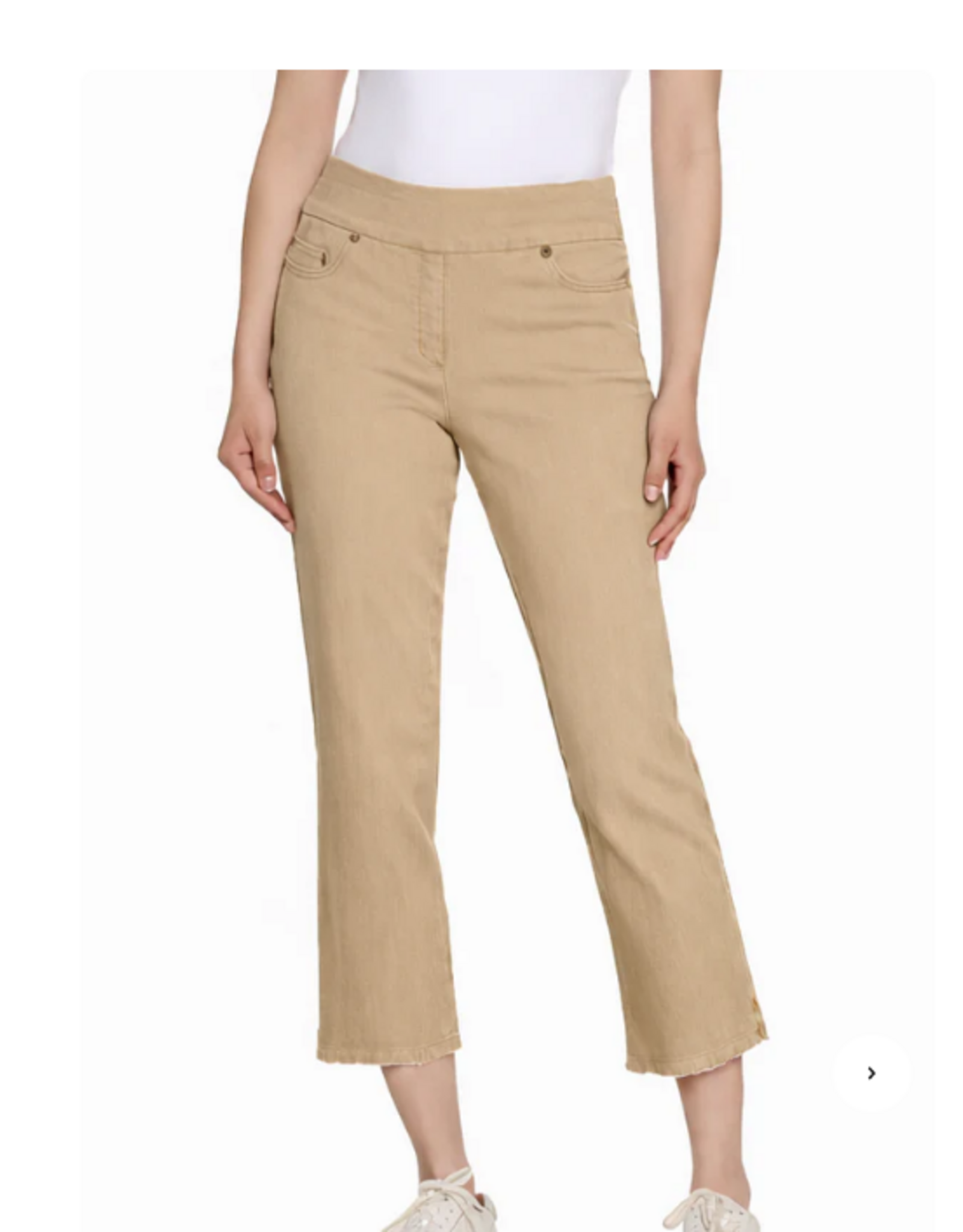 Slimsation Slimsation Khaki  5Pocket Pull On Fringe Hem Crop Pant
