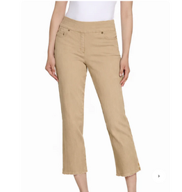 Slimsation Slimsation Khaki  5Pocket Pull On Fringe Hem Crop Pant