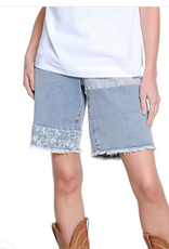 Tru Luxe Tru Luxe  Light Indigo Patched Detail Denim Shorts