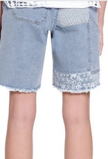 Tru Luxe Tru Luxe  Light Indigo Patched Detail Denim Shorts