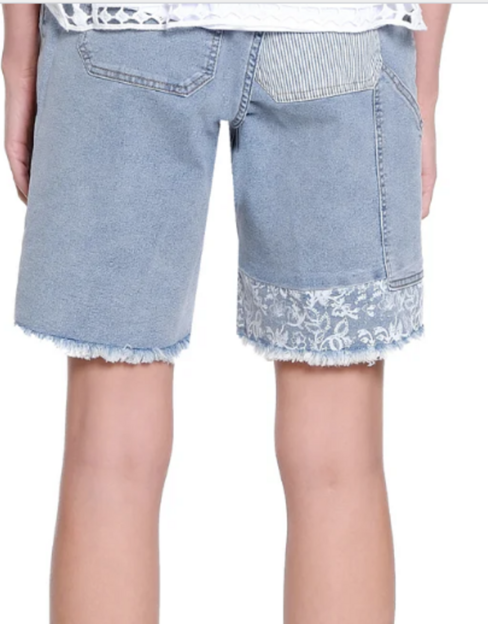 Tru Luxe Tru Luxe  Light Indigo Patched Detail Denim Shorts