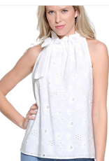 Tru Luxe Tru Luxe White Tie Neck Sleeveless Relaxed Fit  Top