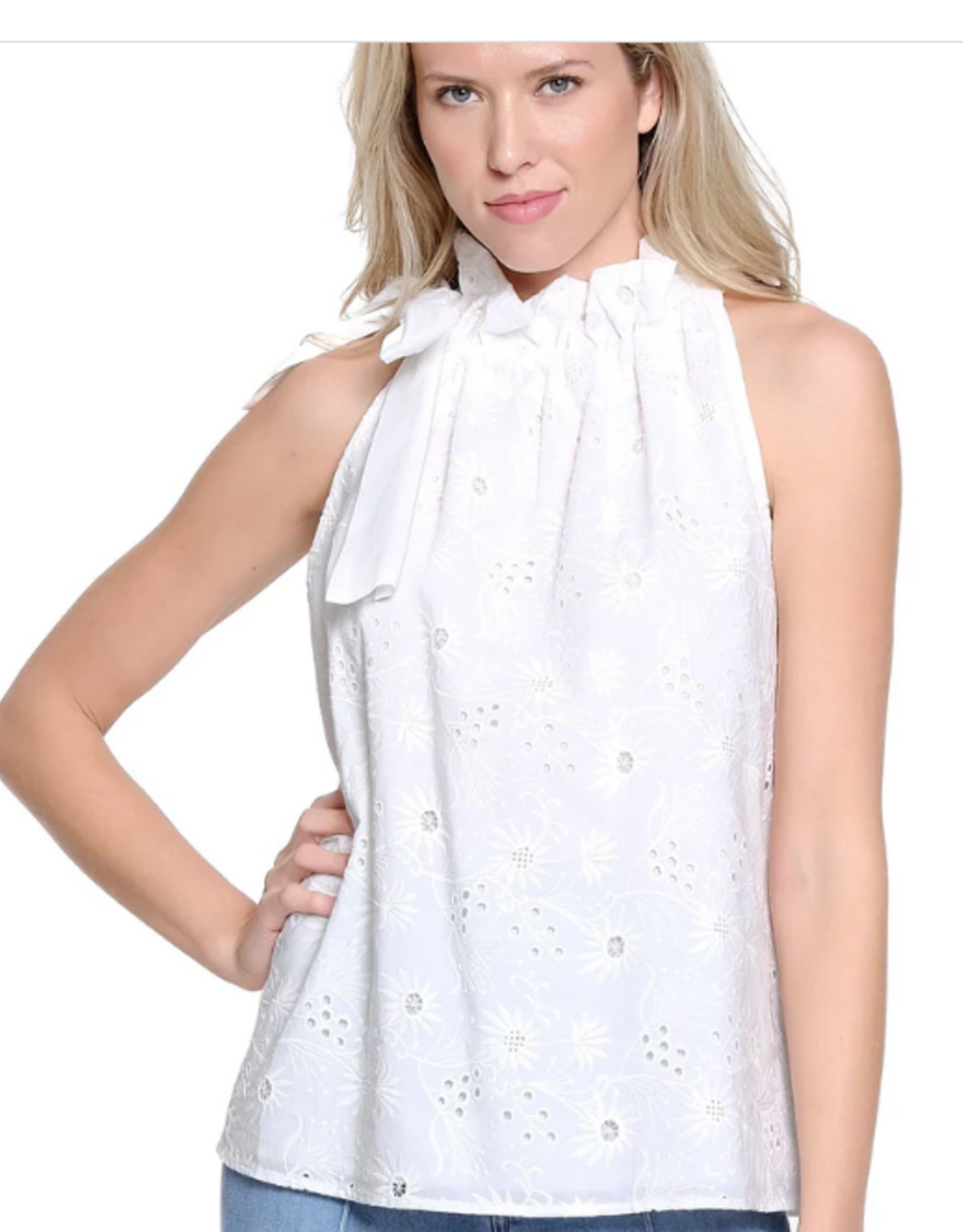 Tru Luxe Tru Luxe White Tie Neck Sleeveless Relaxed Fit  Top