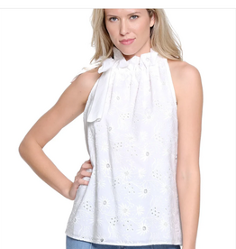 Tru Luxe Tru Luxe White Tie Neck Sleeveless Relaxed Fit  Top