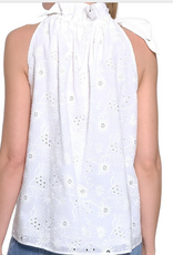 Tru Luxe Tru Luxe White Tie Neck Sleeveless Relaxed Fit  Top