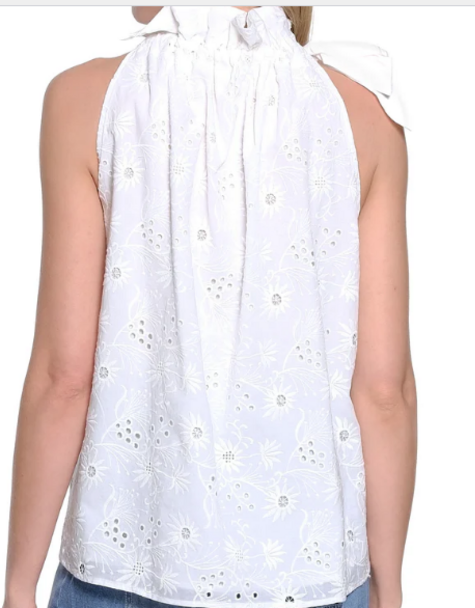 Tru Luxe Tru Luxe White Tie Neck Sleeveless Relaxed Fit  Top