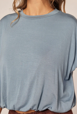 Kylie Paige Kylie Paige Mineral Blue Taylor Curved Neckline Short Sleeve Top