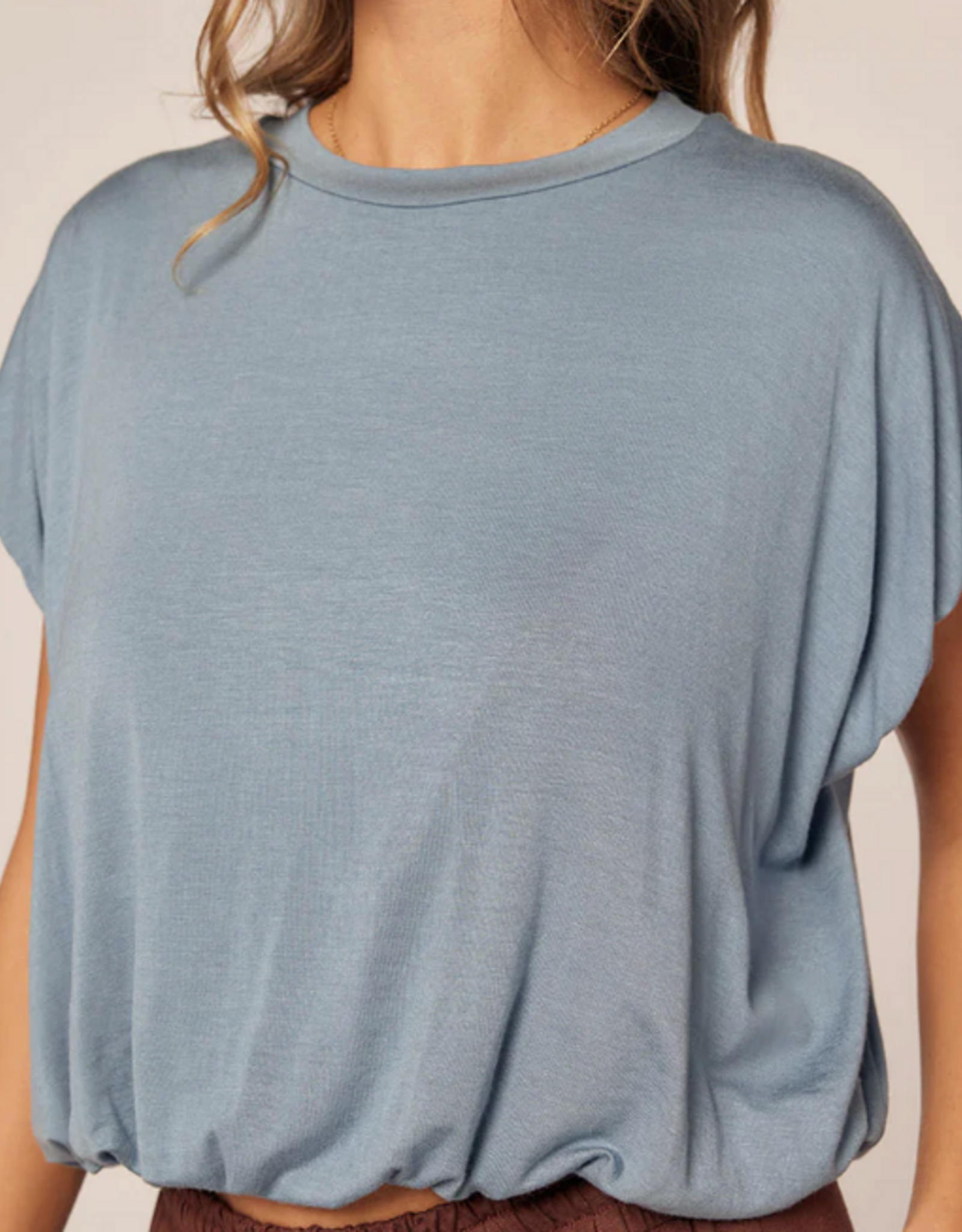 Kylie Paige Kylie Paige Mineral Blue Taylor Curved Neckline Short Sleeve Top