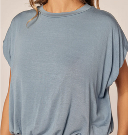 Kylie Paige Kylie Paige Mineral Blue Taylor Curved Neckline Short Sleeve Top