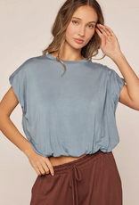 Kylie Paige Kylie Paige Mineral Blue Taylor Curved Neckline Short Sleeve Top