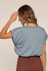 Kylie Paige Kylie Paige Mineral Blue Taylor Curved Neckline Short Sleeve Top