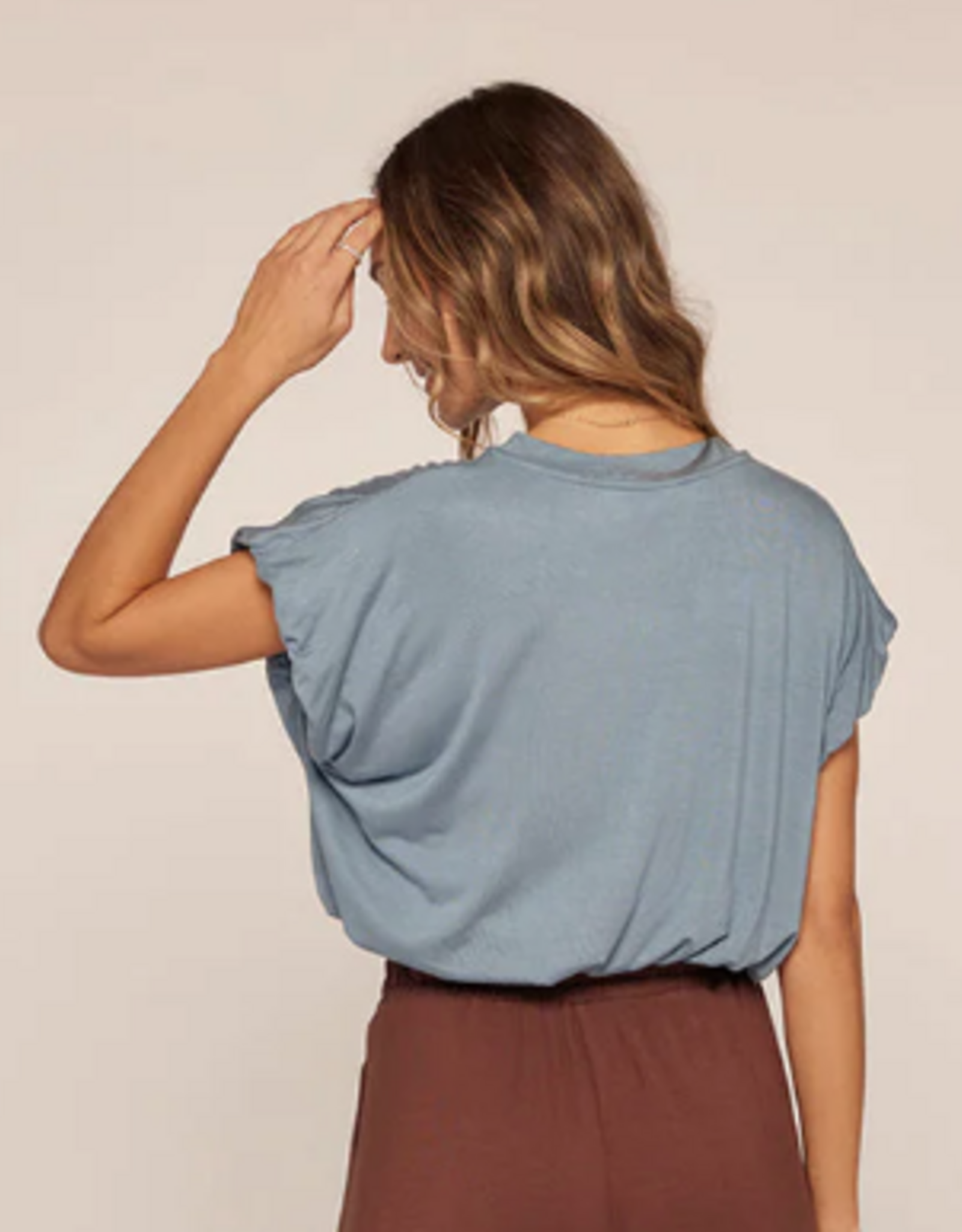 Kylie Paige Kylie Paige Mineral Blue Taylor Curved Neckline Short Sleeve Top
