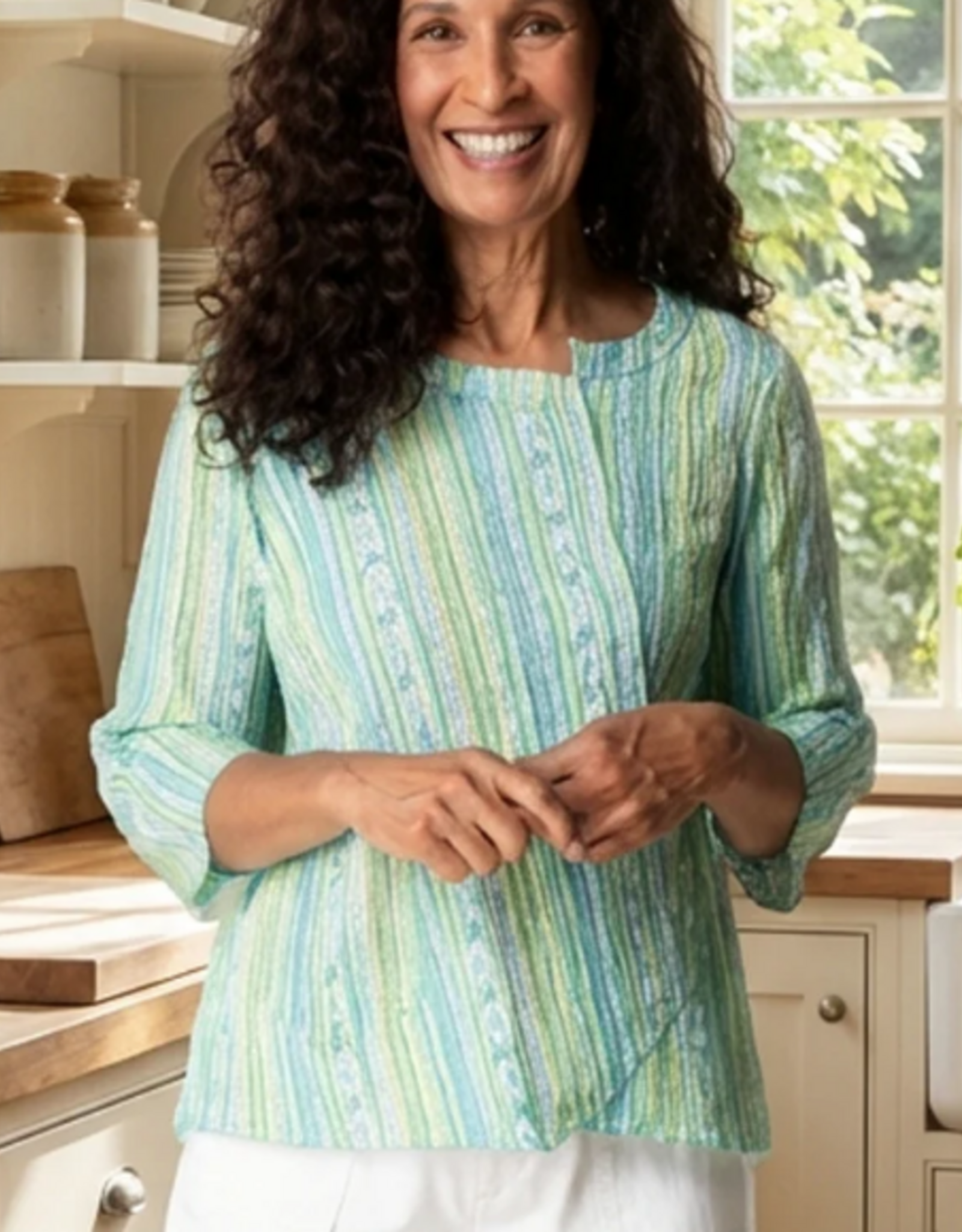Habitat Habitat  Aloe Crinkle Texture Print 3/4 Sleeve Top