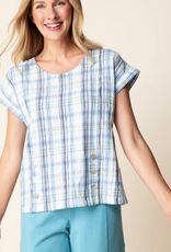 Habitat Habitat Sky Sky Blurred Plaid Print Round Neck S/S Top