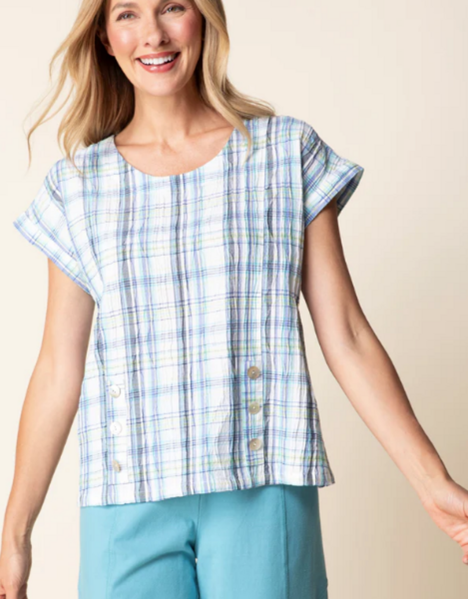 Habitat Habitat Sky Sky Blurred Plaid Print Round Neck S/S Top