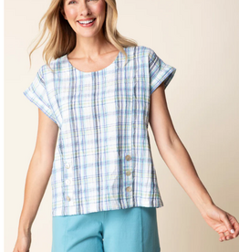 Habitat Habitat Sky Sky Blurred Plaid Print Round Neck S/S Top